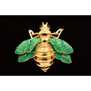 Don Lin Vintage Flying Insect Pin Brooch Green Enamel Fly Gold Tone Signed BinBG